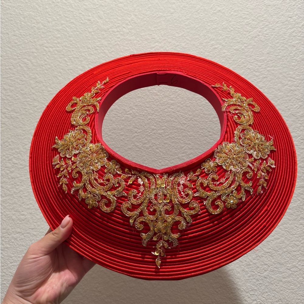 Elegant Red and Gold Women's Hat